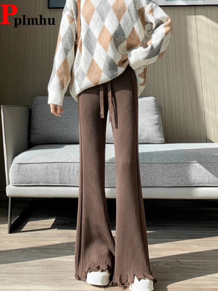 

Женские повседневные модные брюки с широкими штанинами, кружевной отделкой и завязками, прямые, с высокой талией, расклешенные от колена