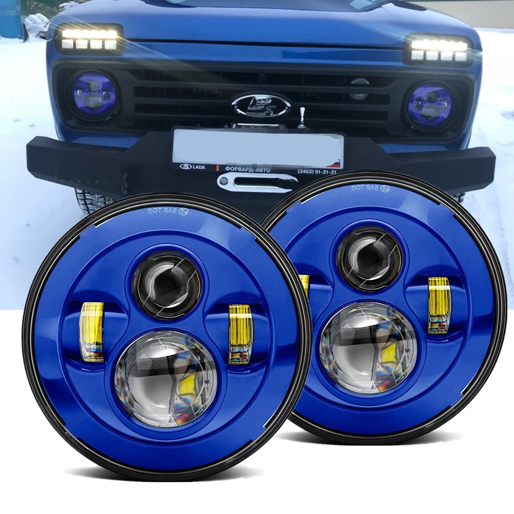 

Car Blue 7Inch Led Headlight For Lada 4x4 urban Niva Front Hi Low Beam Light Assembly For Jeep Wrangler TJ JK JL Suzuki Samurai