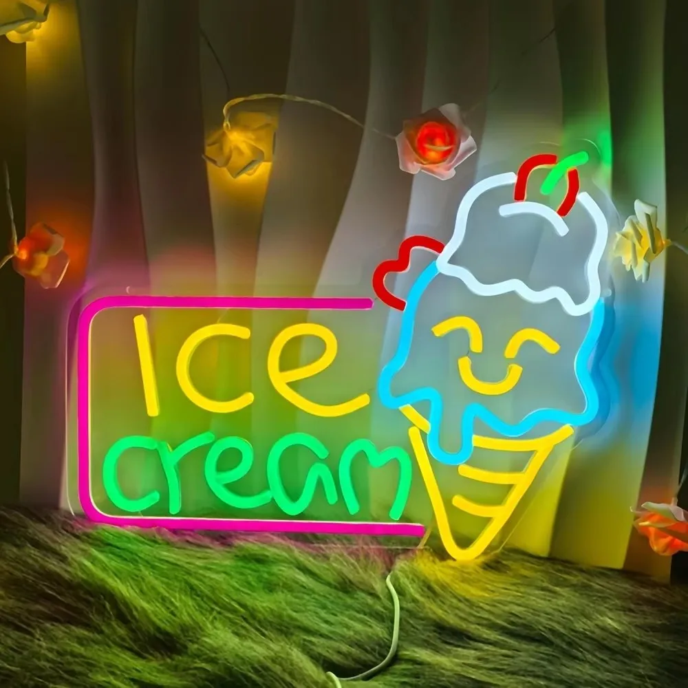 Ice Cream Neon Sign LED Light - Vibrant Gelato Wall Decor for Ice Cream Shop, Parlor, Cafe & Party  Easy