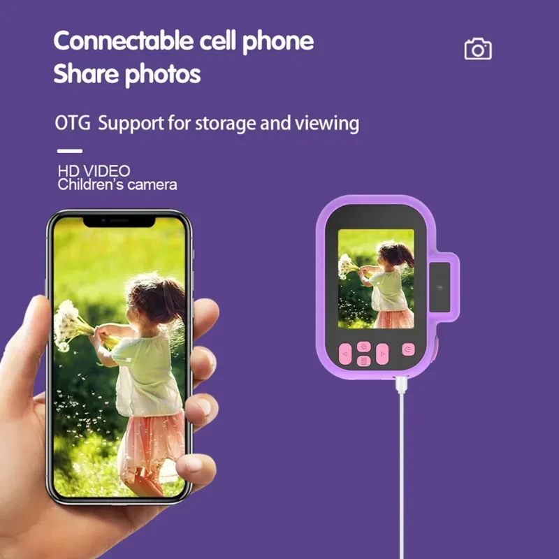 Aparat fotograficzny dla dzieci 2 cale z kartą pamięci, ekran HD, cyfrowy aparat z motywem kreskówkowym, prezent urodzinowy, zabawki dla dzieci, ładowanie USB, ze smyczą