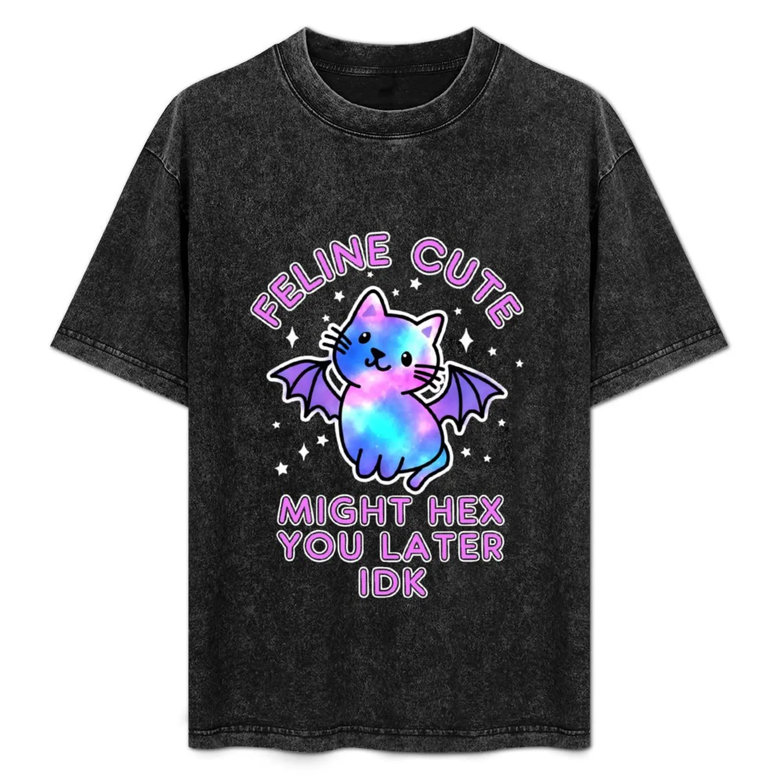 Pastel Goth Kawaii Cat Bat Meme Feline Cute Might Hex You Later IDK T-Shirt Casual Streetwear Short Sleeve Tee