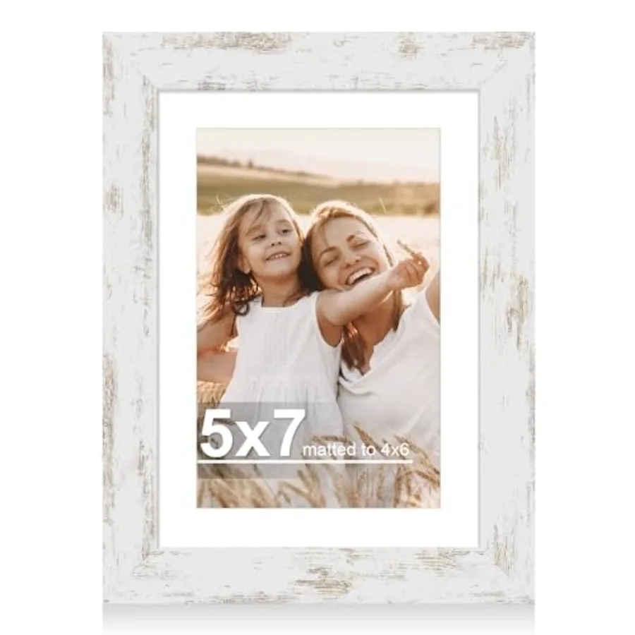 

5x7 Picture Frame with Glass, Display Pictures 4x6 with Mat or 5 x 7 without Mat - Wall and Tabletop, 5 by 7 Photo Wooden Frame