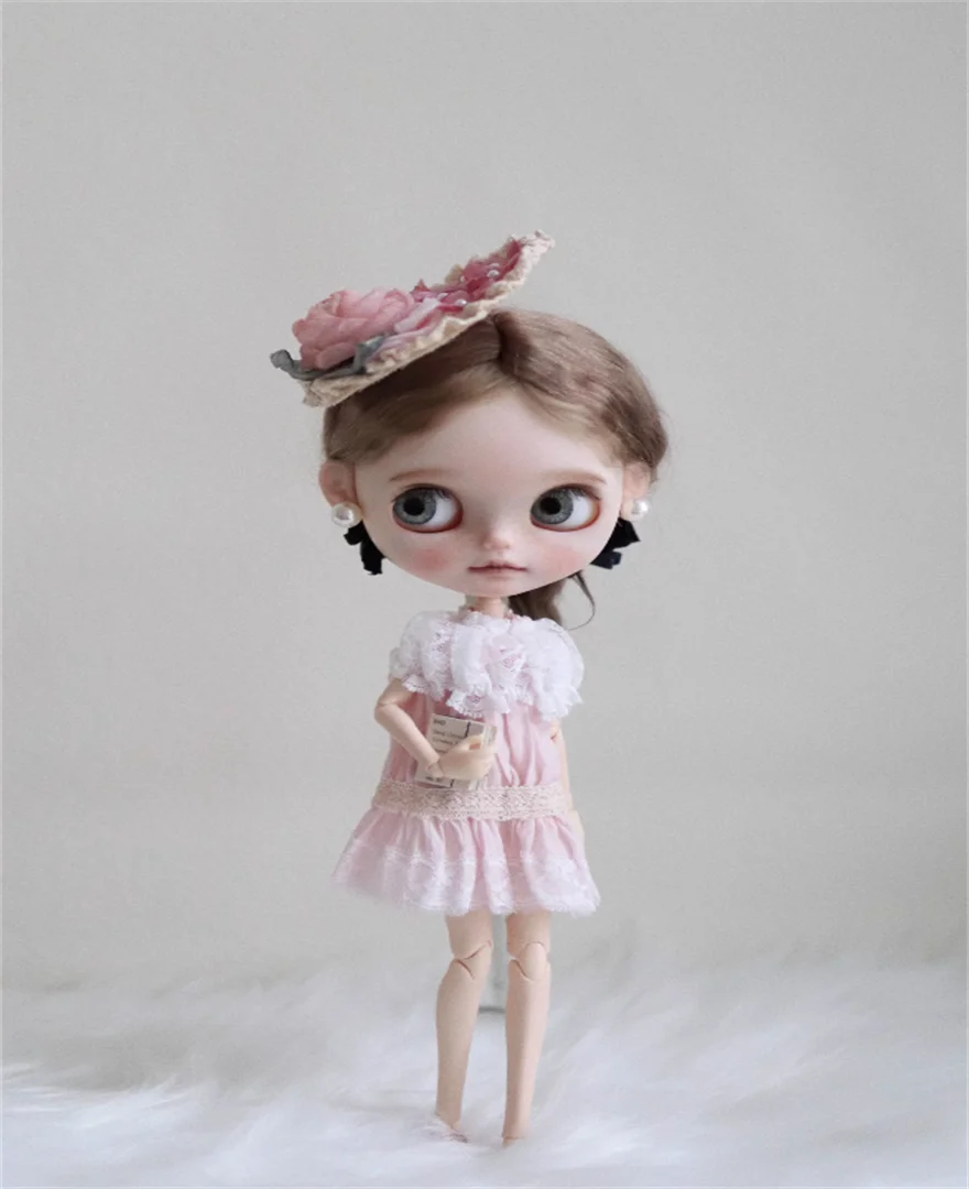 

Blythes doll clothes fit 1/6 OB24 New pink floral headdress + pink dress skirt two sets of new fall new for Little Fresh girl