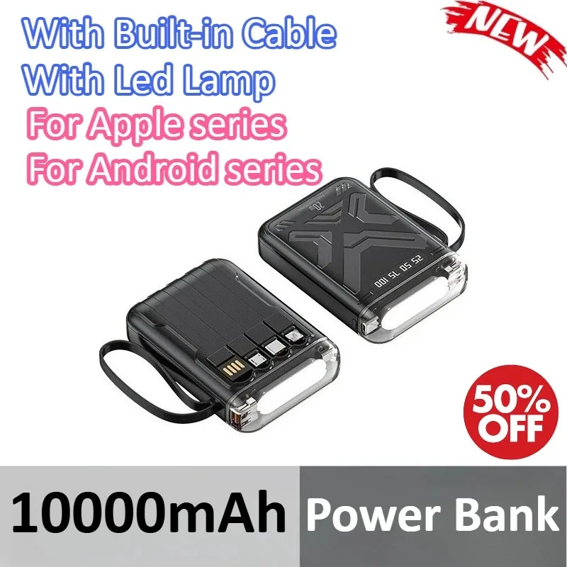 

10000mAh Fast Charging Power Bank With Built-in Cable With Led Lamp Portable Power Supply For iPhone For Samsung For Xiaomi
