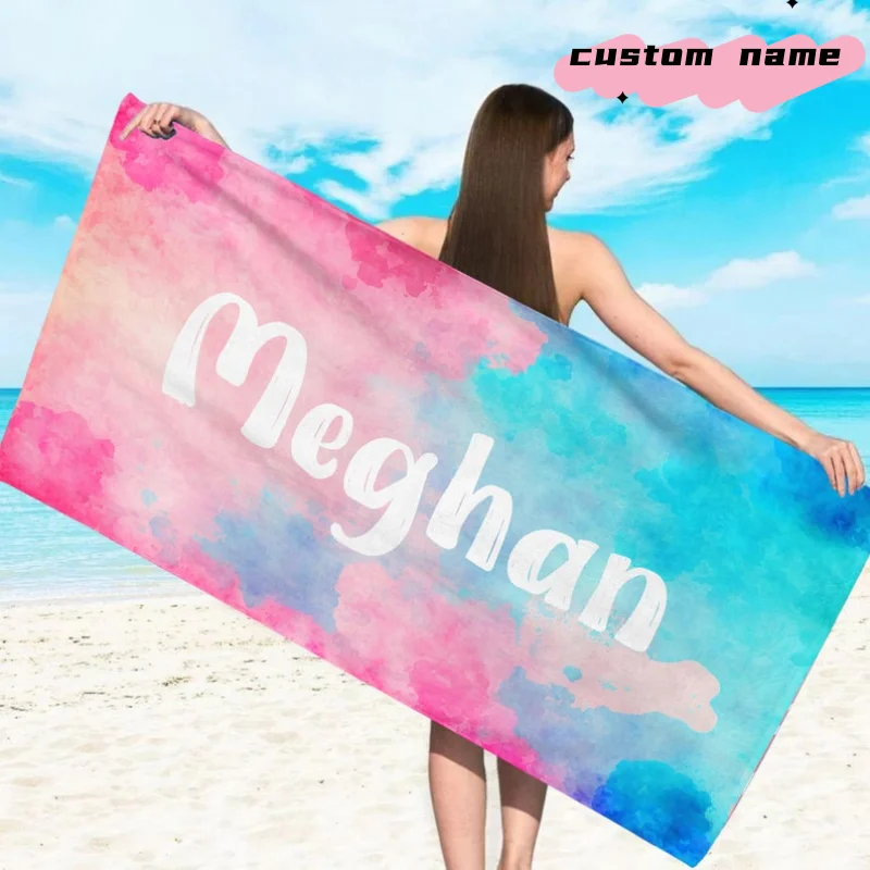 

Pink & Blue Gradient Beach Towels Custom Name Microfiber Towel Personalized Anti-Sand Birthday Gifts Quick-Drying Bath Towels