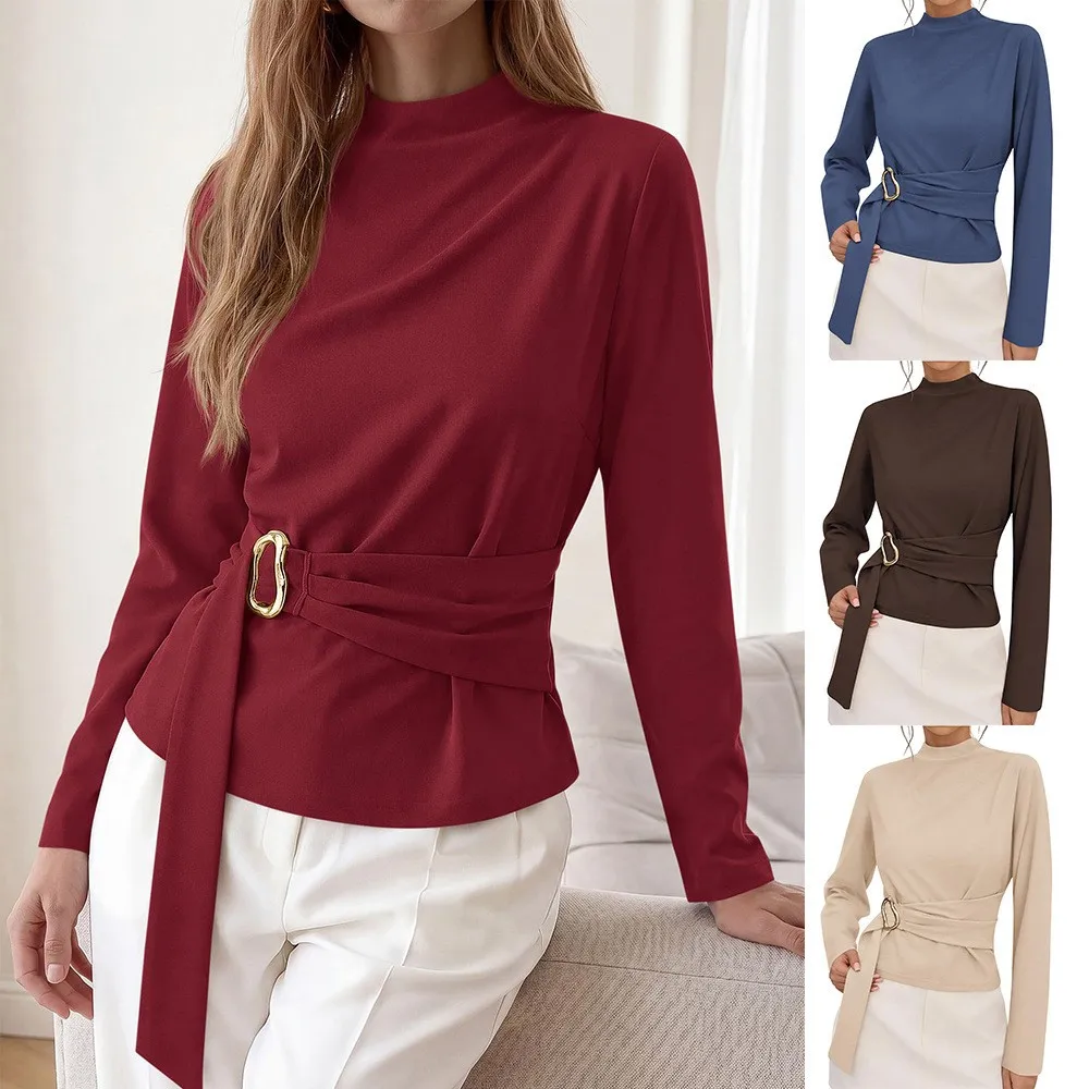 Date Casual Top Fitted with T Shirts Turtleneck Professional Long Sleeve Regular Sleeve Daily Elegant Slim Fit Women Summer Top