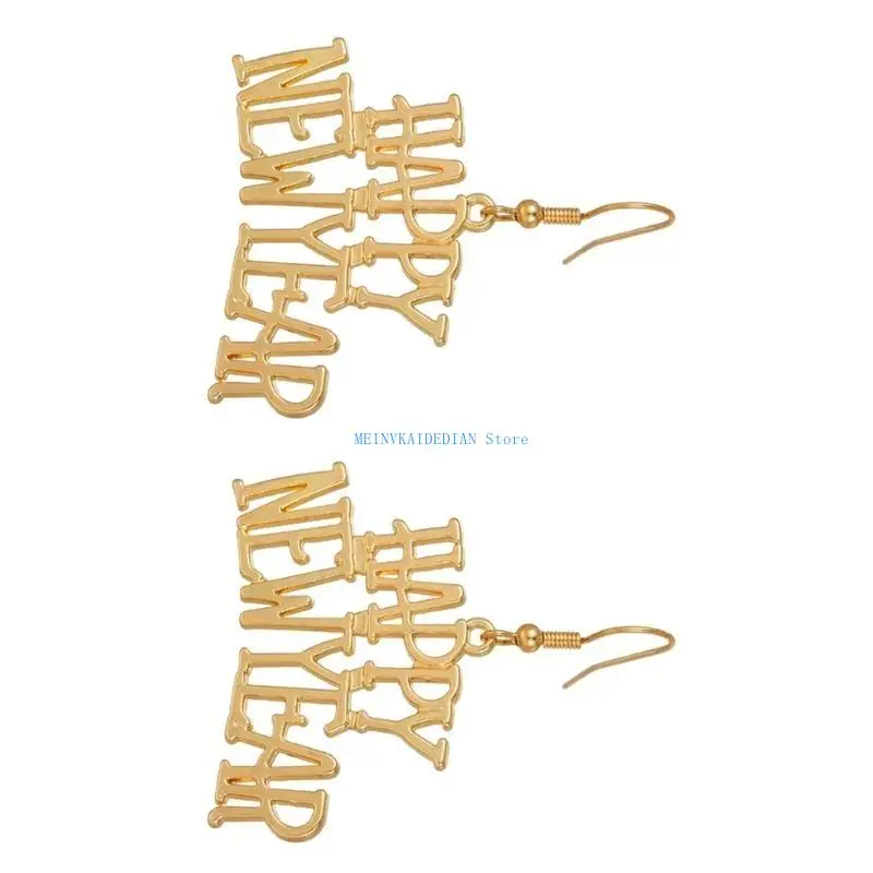C1FE Hollow Happy New Year Pendant Necklace Earrings Sweet Cool Collar Necklace