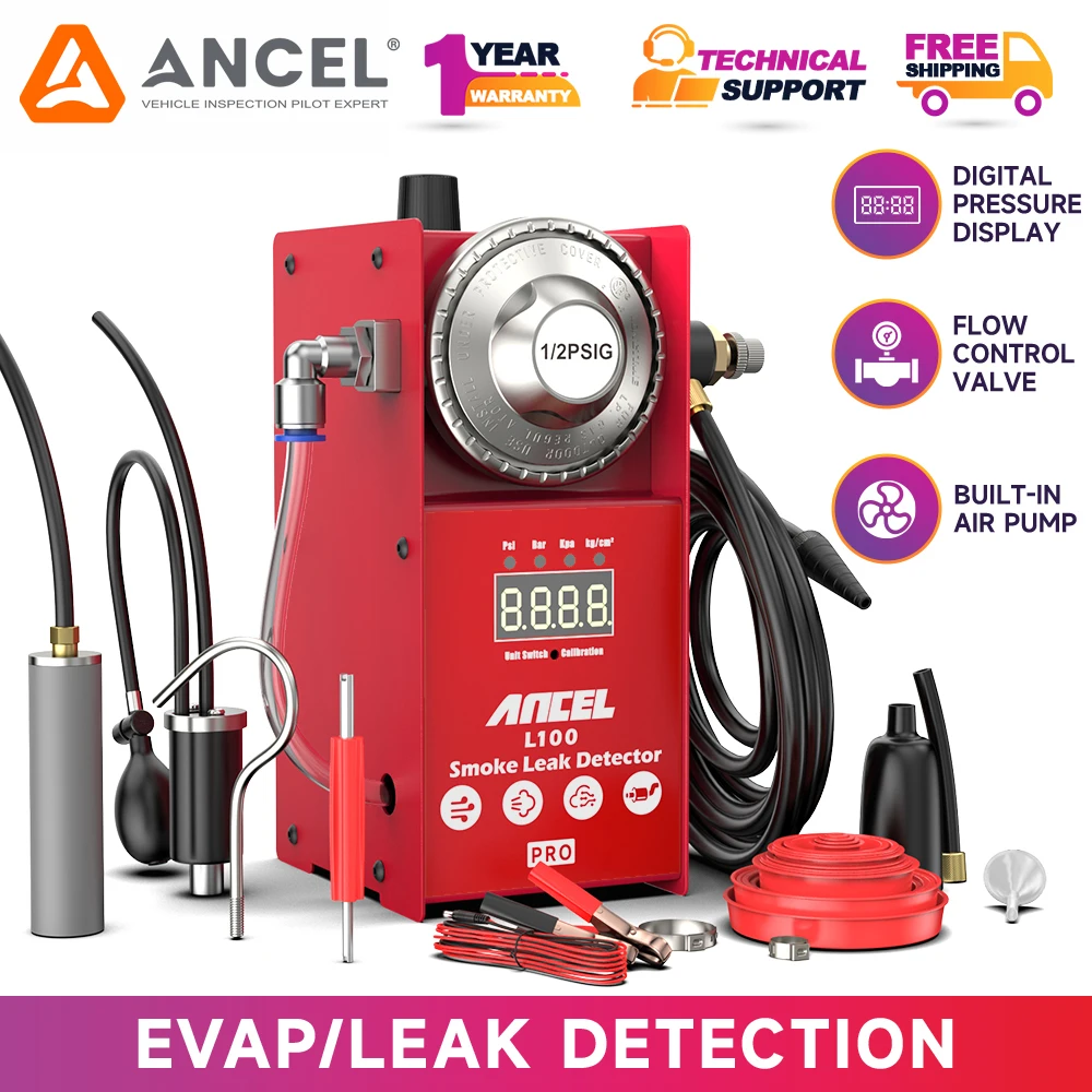 

ANCEL L100pro Автомобильный дымогенератор Цифровой манометр Вакуумная топливная трубка Детектор утечки масла EVAP Дымовая машина с воздушным насосом