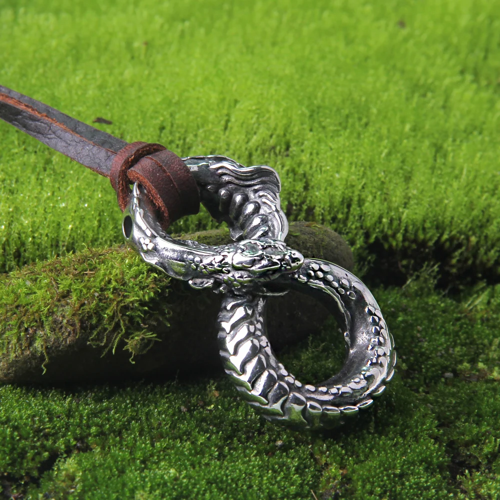 Never Fade Ouroboros Norse Vintage Dragon Necklace Pendant Gothic Accessories Amulet Viking Runes Jewelry Neclaces For Women Men - view 3