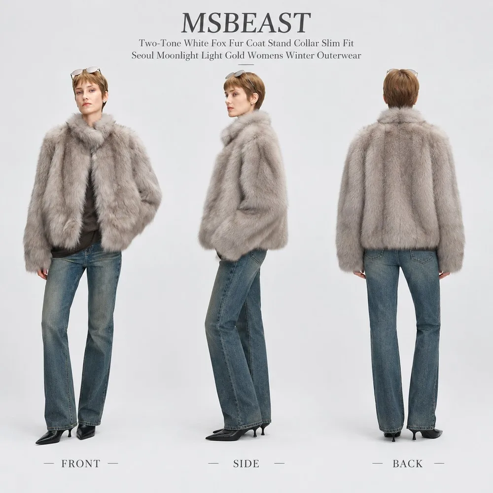 MSBEAST White Fox Fur Coat Stand Collar Slim Fit Seoul Moonlight Light Gold Womens Winter OuterwearTOP Quality Natural Fur Coat