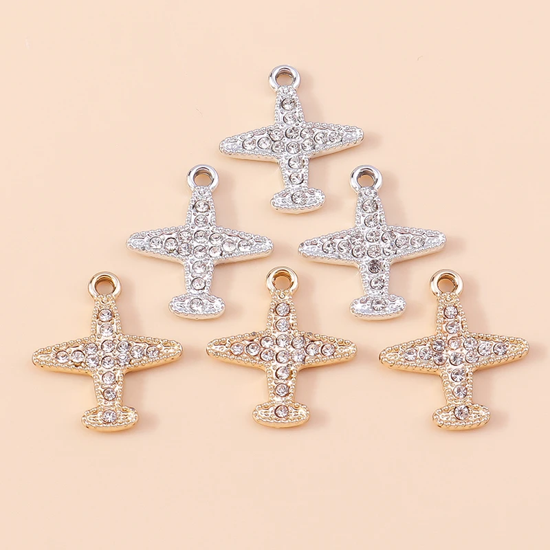 

20pcs 18x20mm Cute Crystal Alloy Airplane Charms Pendants for Jewelry Making Earrings Necklaces Bracelets Accessories DIY Gifts