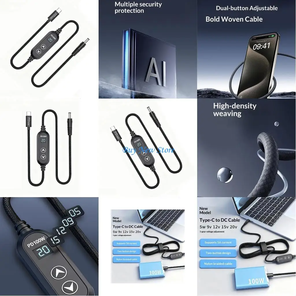 

20CE Braided Cable PD100W Fast Chargers 5V to 20V Adjustable Voltages Double Operation