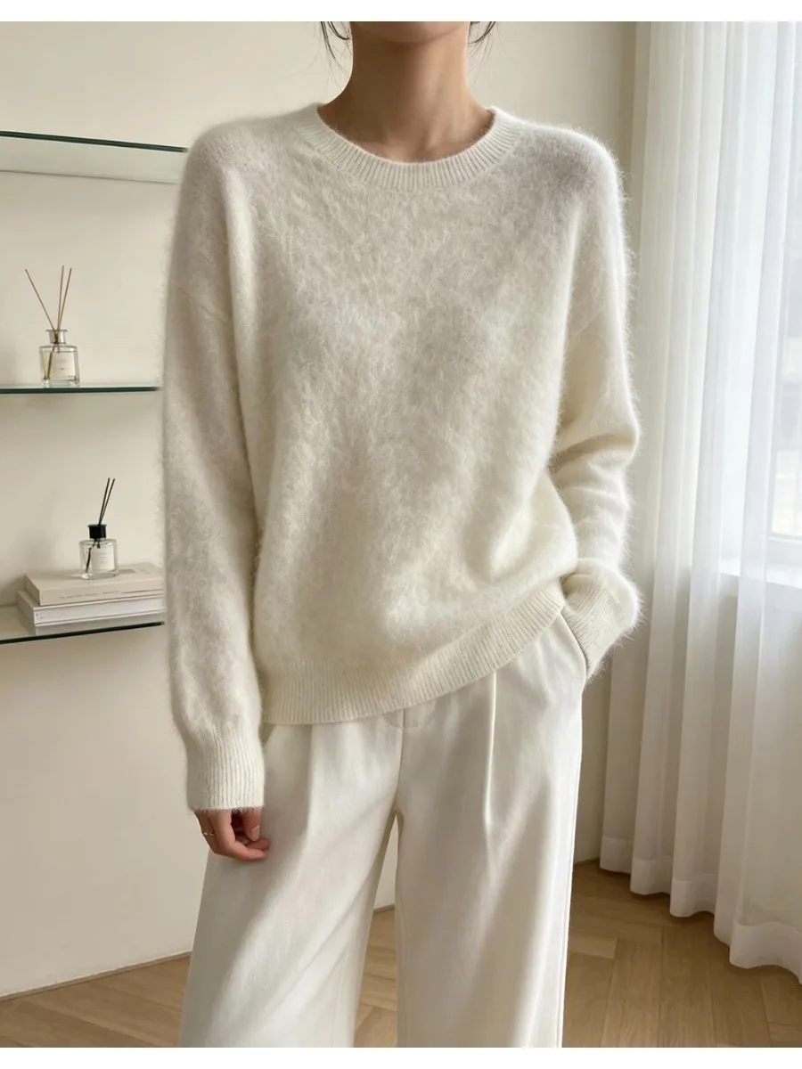 5% Seide 5% Kaschmir 90% Wolle Damen-Pullover Herbst Winter Kaschmir-Pullover O-Ausschnitt Weicher Schicker Gestrickter Pullover Warmer Wollpullover – Detail 19