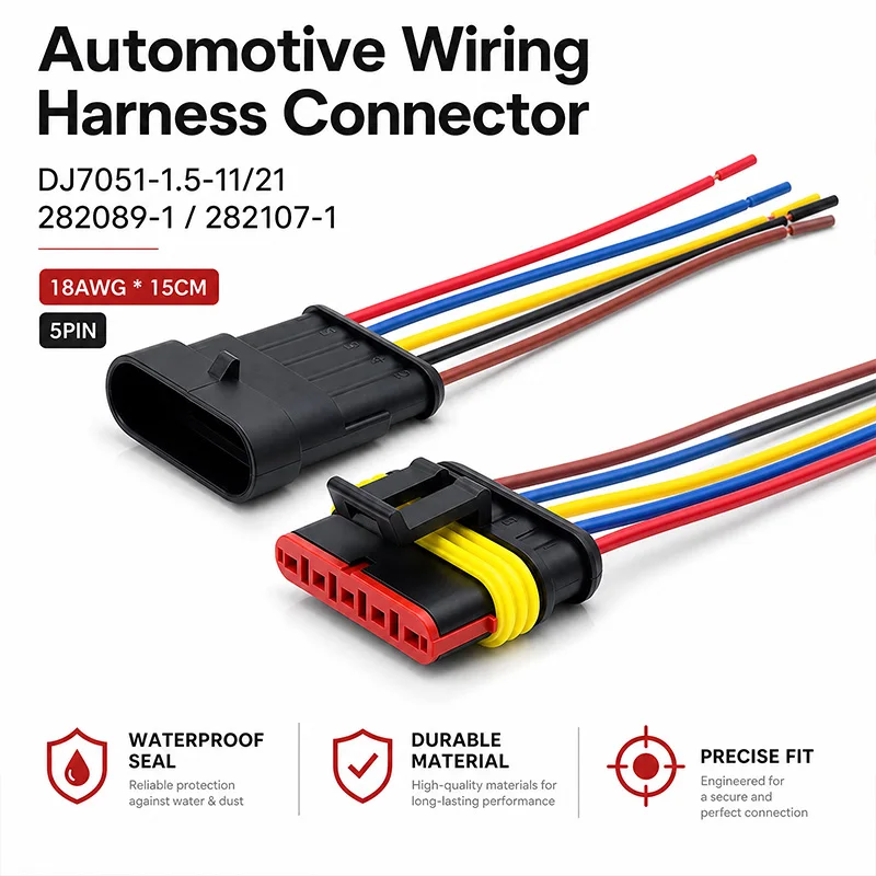 

5 Way Sealed Electrical Connector DJ7051-1.5-11/21 Male Female Plug Kit Waterproof Wiring Harness for Auto Lighting System