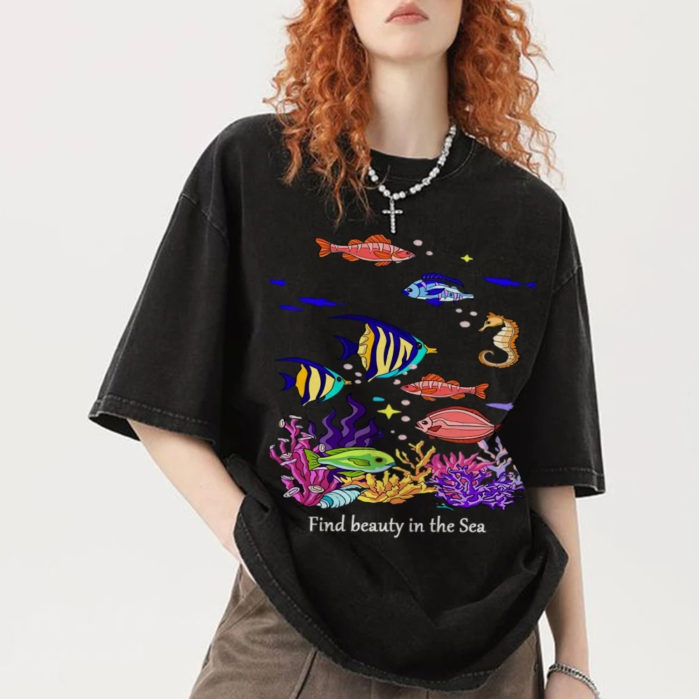 Luxury Brand Washed Short Sleeve Tshirt Designer Tee Women Harajuku Cotton Summer Tops Clothing Y2K Hip Hop Streetwear