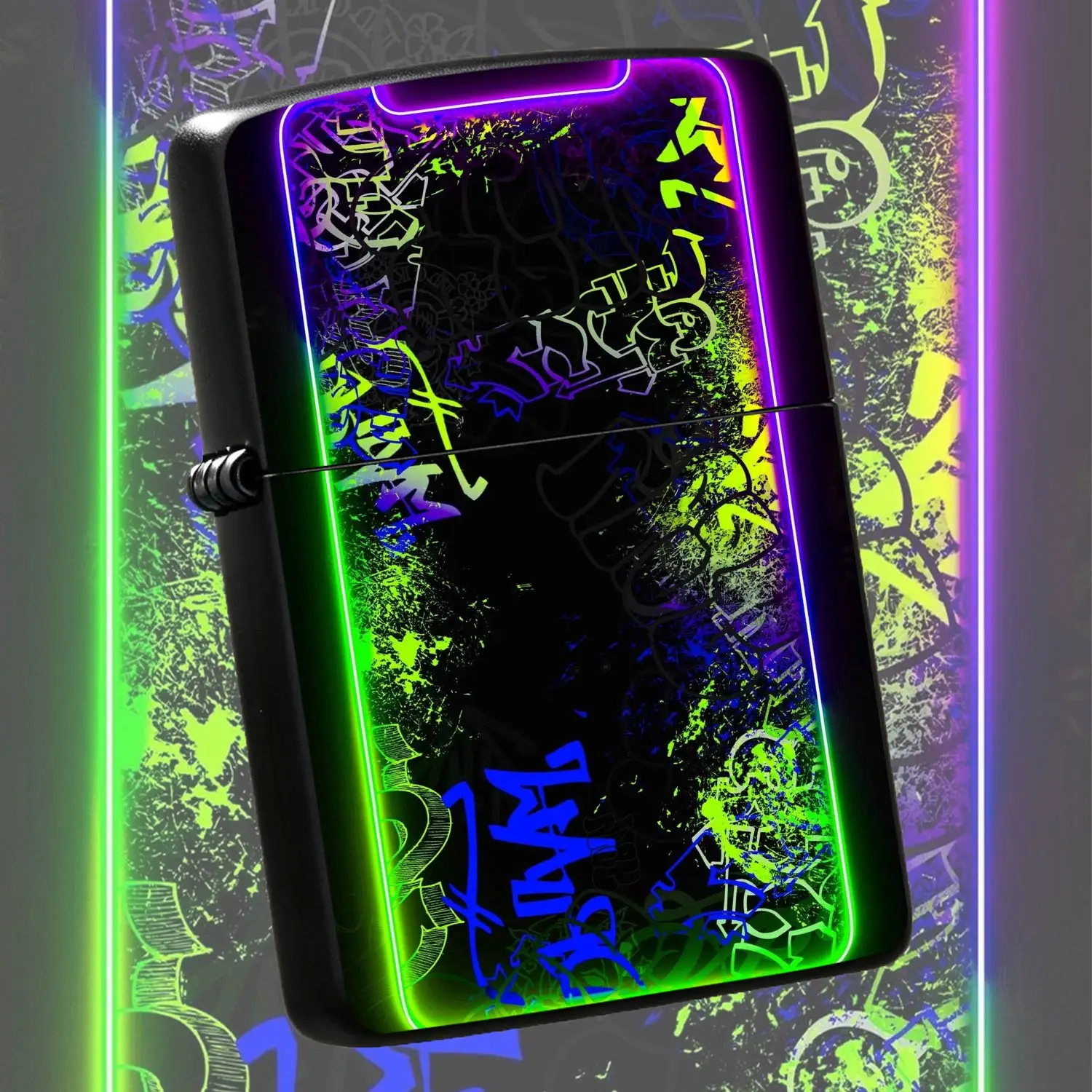 Trendy Neon Graffiti Style Portable Lighter, Stylish Cyber Street Art Printed Design, Ideal For Daily Trips, Outdoor Gatherings And Parties To Boost Vibe, Cool Carry-On Accessory, Creative Practical Gift For Friends, Suitable For All Kinds