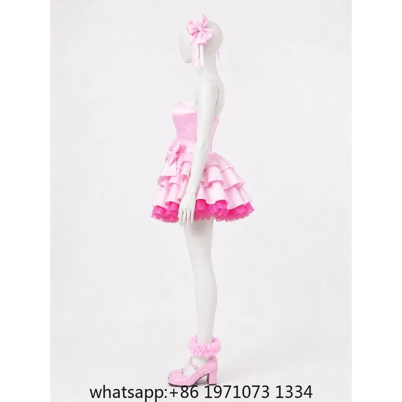 Alien Stage Zombie State Mizi Cosplay Costume Wig Pink Mini Dress Cute Big Bow Glitter Ruffle Skirt Idol Stage Outfit Full Set