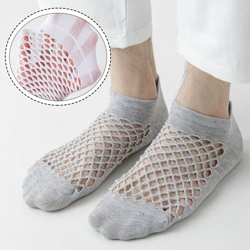 5 Pairs Men's Thin Breathable Boat Socks Solid Color Sweat- Absorbing Easy Mesh Invisible Sock Soft High Quality Sports Sox