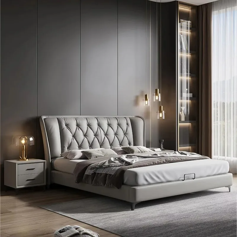 Italian luxury large leather velvet upholstered soft bed adjustable bed frame