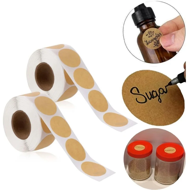 1-3Roll Kraft Paper Stickers Round Blank Self-adhesive Labels For Handmade Gift Classification Name Personalized Labels Stickers