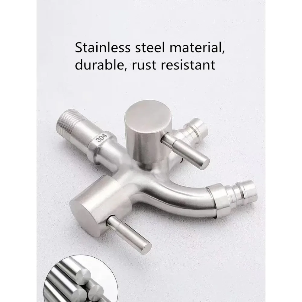 Double Outlet Faucet, 1pc 304 Stainless Steel Multi Functional Washing Machine Faucet for Home Laundry Sink