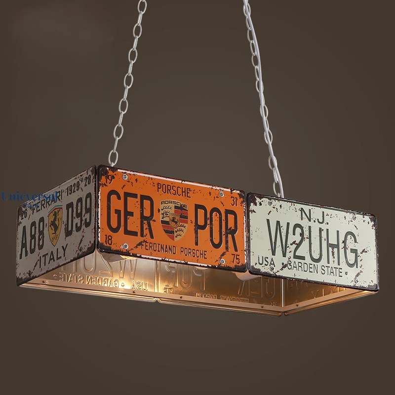 

Retro Iron Pendant Light Industrial Nostalgia Creative License Plate Pendant Light Personality American Bar Iron Pendant Lamps