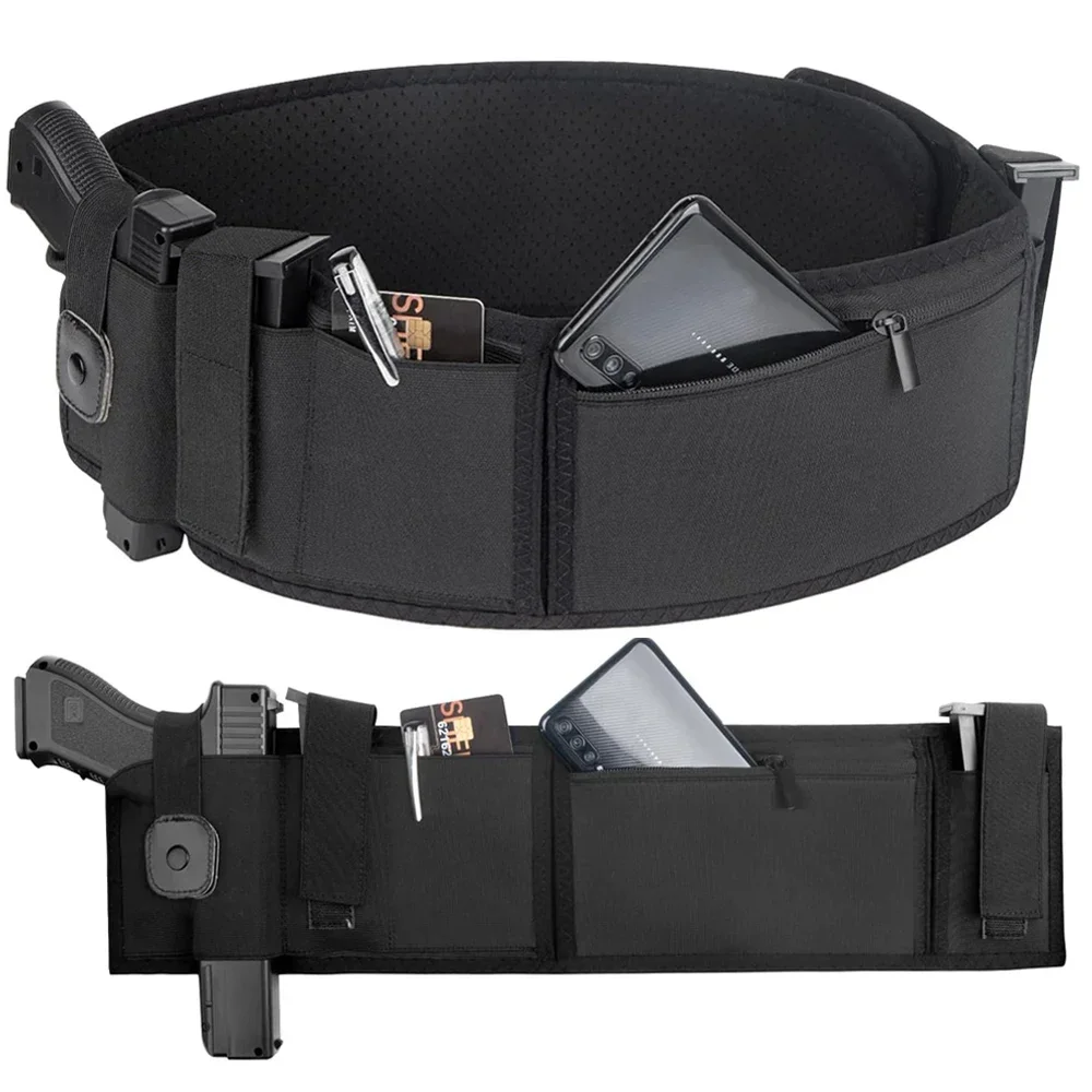 New Belly Band Gun Holster Concealed Carry Waist Band Pistol Holster Magazine Bag Belt Holster Outdoor Hunting Fitness Defense