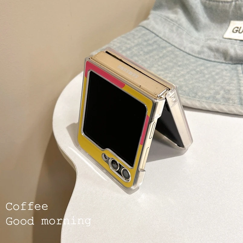 Caso de telefone com corrente para Samsung Galaxy Z Flip, linda pulseira gato dos desenhos animados, capa dobrável, contraste cor, Flip 4, Flip 3, 5, linda