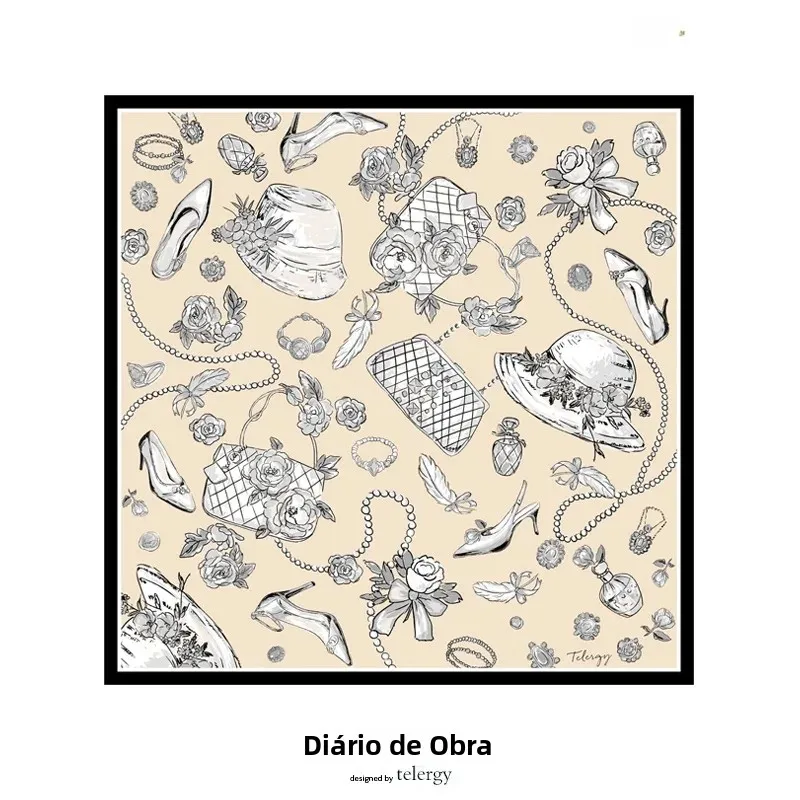 original-hand-drawn-vintage-sketch-silk-scarf-for-women-versatile-decorative-treasures-sketch-notes-large-square-silk-scarf
