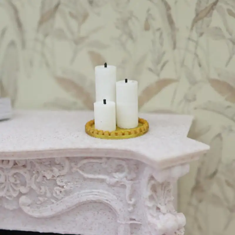 4Pcs Home Ornament 1:12 Dollhouse Mini White Candle Miniature Tray Set Playhouse Toys Christmas Scene Decoration·