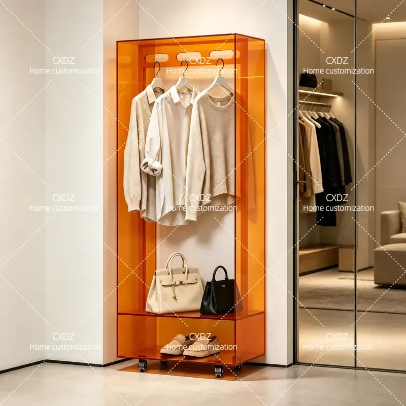 Acrylic Simple Bedroom Wardrobe Clothes and Hats Display Rack Floor to Ceiling Creative Nordic Small Apartment Movable Hanger