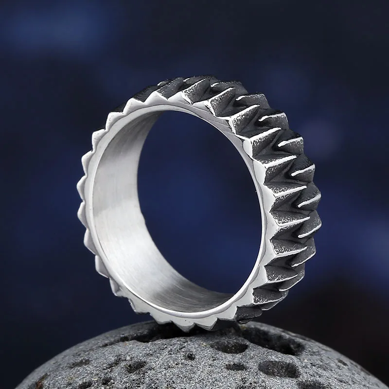 Dropshipping Retro Style Fashion 2023 New 316L Stainless Steel Geometric Gear Ring Biker Creative Jewelry For Teens Gift