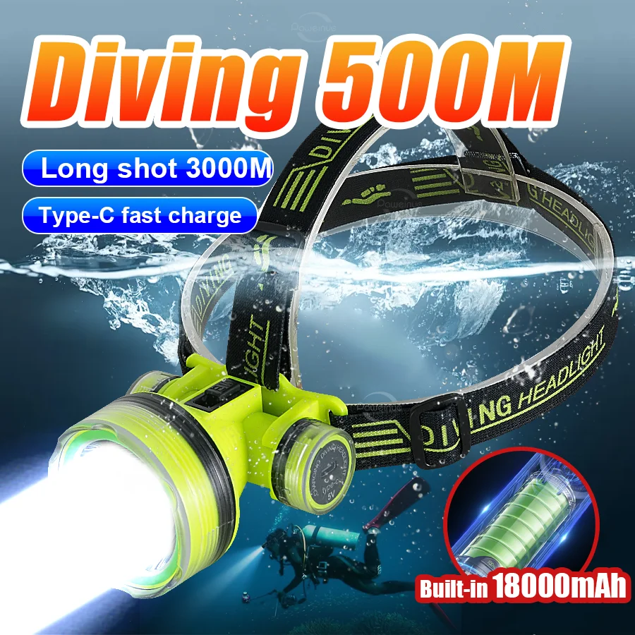 2026 Latest Headlamp USB Rechargeable Head Lamp Long-Range 300m Head Torch Waterproof LED Headlights Diving Fish Hunting Lights