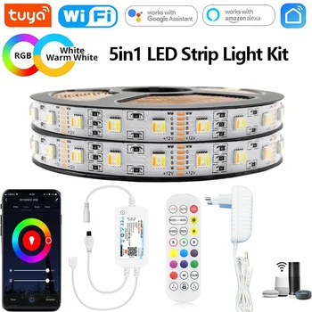 Tuya Wifi 5in1 LED Strip Lighting Kit DC12V 5050 RGBCCT RGB+W+WW APP/Voice/Remote Control for Smartlife Alexa Google Home 1M-5M