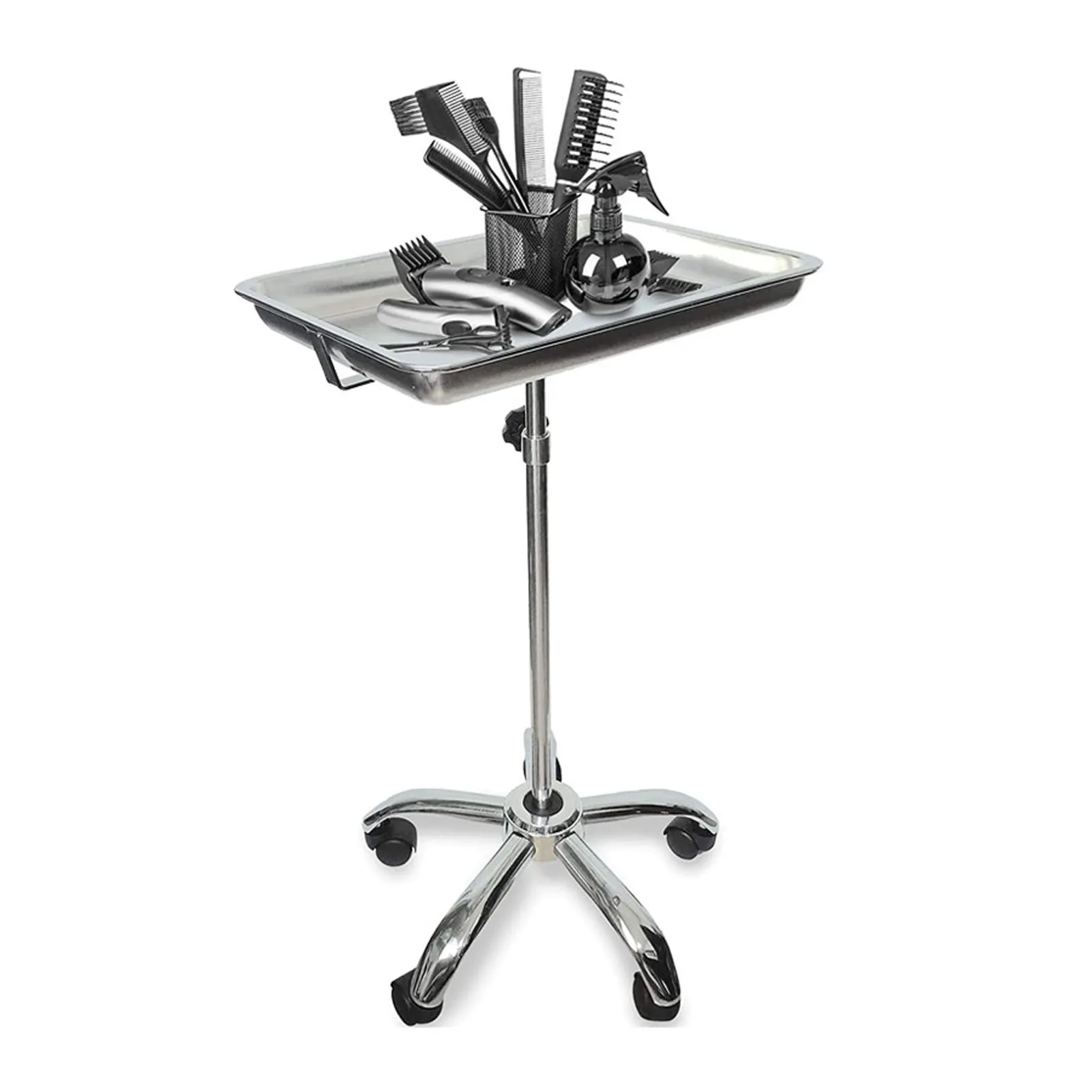 Salon Tray with Wheels Metal Stainless Steel Liftable Moveable for Medical Hairdresser Instrument