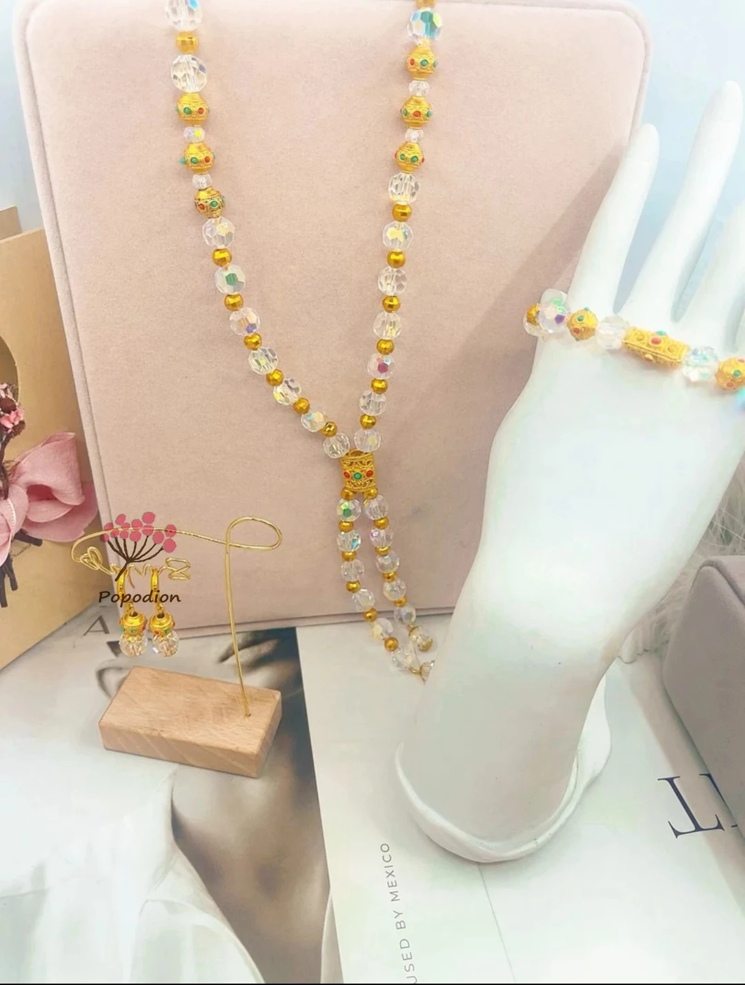 New Handmade Dubai Jewelry Bridal Wedding 24K Gold Plated Shining Necklace Earrings Bracelet Fashion Three Piece Set YY10477