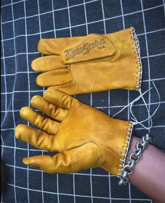 Retro Cowhide Genuine Real Leather Motorcycle Gloves Full Finger Race Riding Motocross Men Motorcycle Accessories