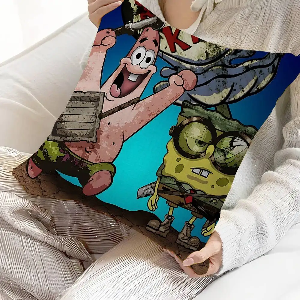 Cute F-Funny-Sponge Bob Office Cushion Pillowcase Car Cushion Cover45X45CM Lumbar Pillowcase Sofa Pillowcover