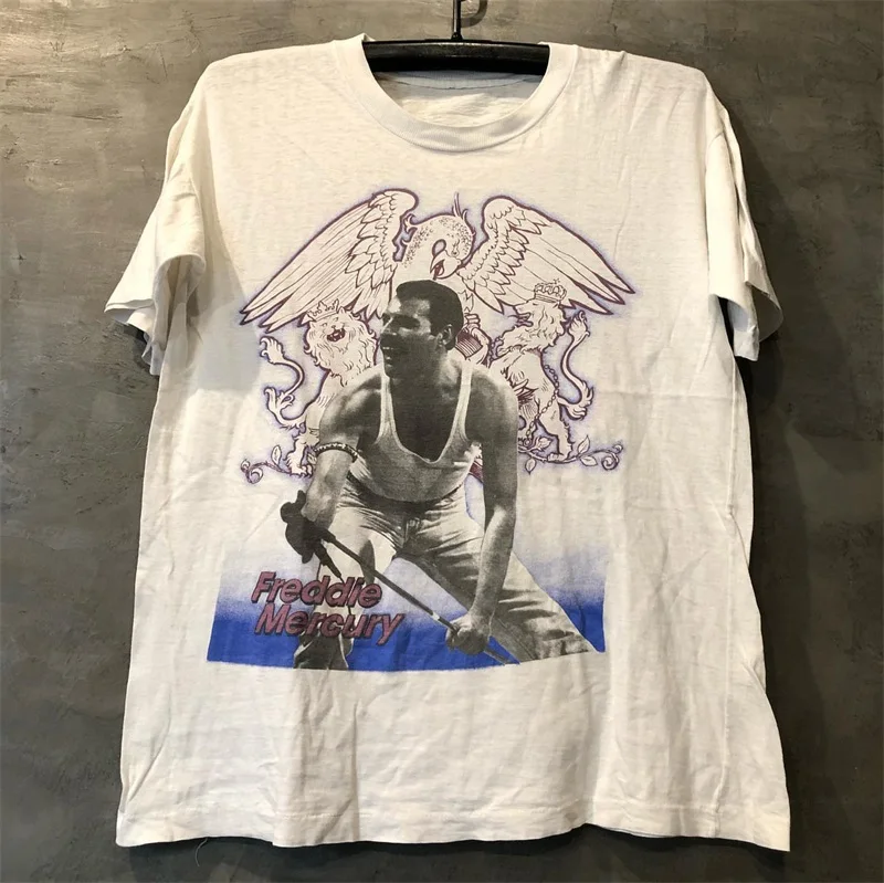 

Летняя футболка QUEEN Queen Band Freddie Mercury Lead Singer с портретным принтом и короткими рукавами, мужская и женская трендовая текстурная футболка