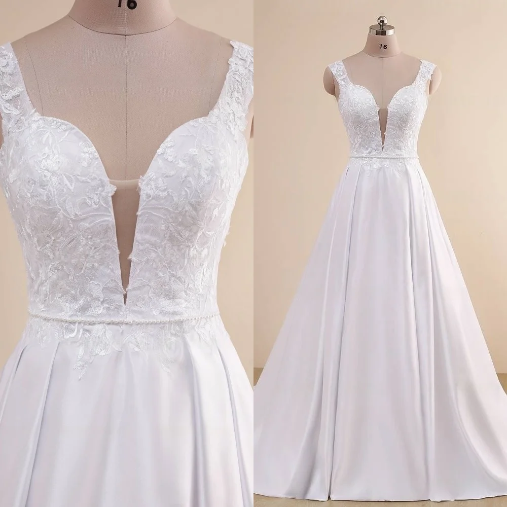 

Customized Classic White Satin Wedding Dresses Formal Strapless Sleeveless Heavy Industry Wedding Dresses Special Occasion Gowns