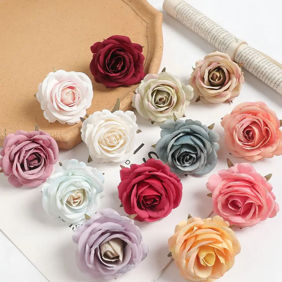 2/5Pcs 6CM Rose Artificial Flowers Silk Fake Flower Head For Home Decor Wedding Marriage Decoration DIY Craft Garland Accessory