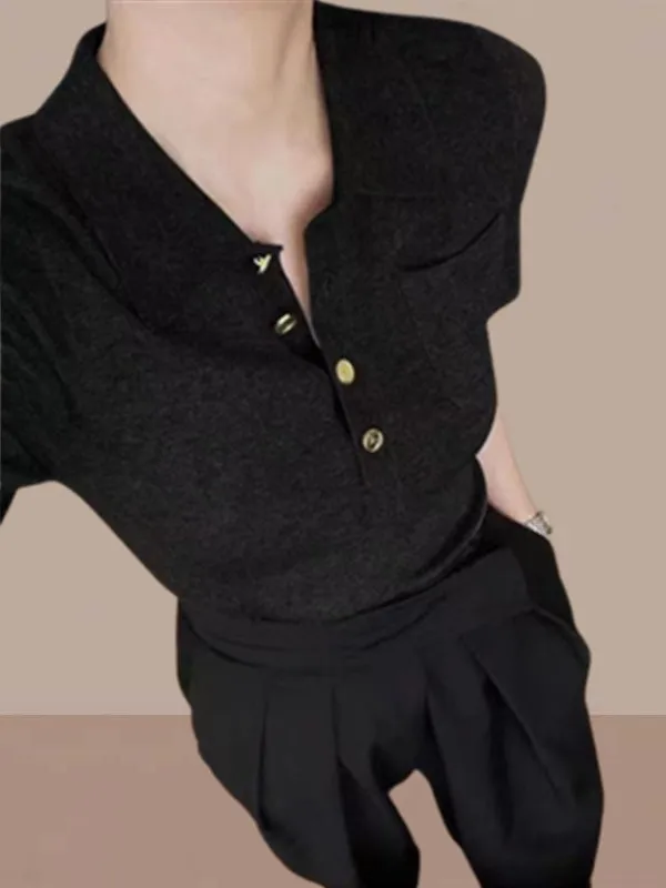 Ay Ice Silk Or Sve Ne Top de malha feminino Or Sle High End Feeling Trendy Summer Faion Ladies Wear