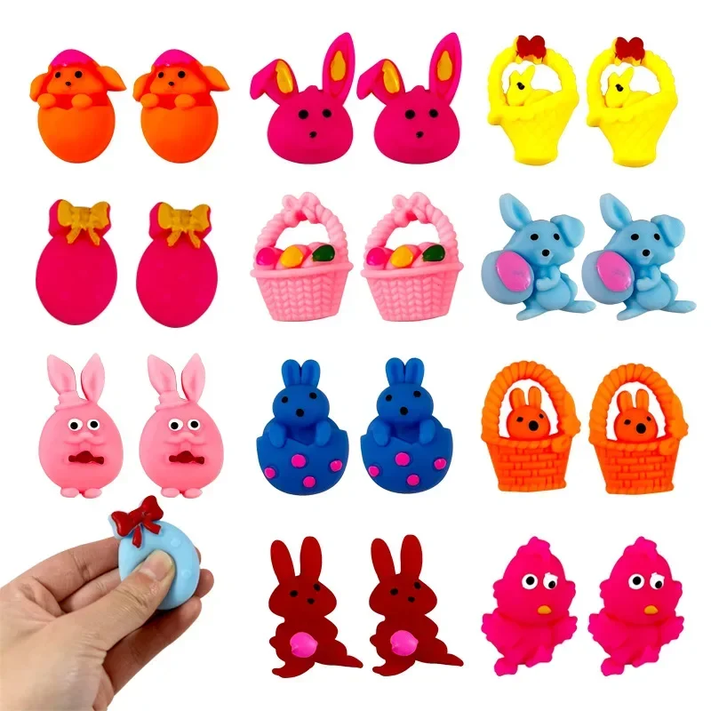 25/50Pcs Easter Mochi Squishies Toys Kawaii Easter Eggs Rabbit Squeeze Stress Relief Toys Party Favors Easter Gift for Kids