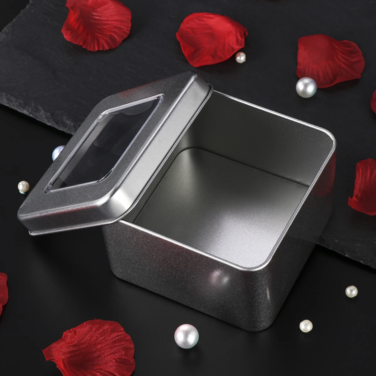 

10pcs Clear Square Tin For Tea Spices Storage Organize Craft Supplies Gift Packing Silver Metal Empty Tin Box Container