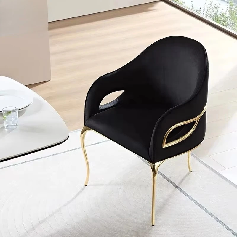 

Luxury high-end modern skeleton, design brass frame, dining chair, black velvet copper leg dining chair
