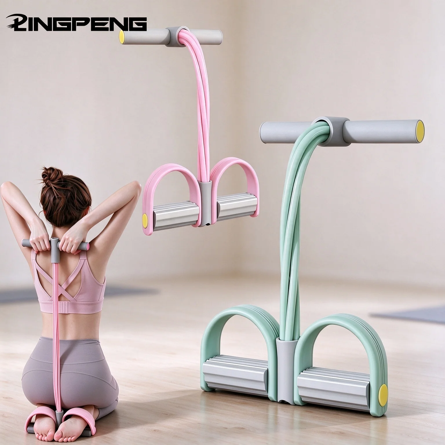 4-Tube Tensioner Multi-Functional Household Fitness Yoga Abdominal Strengthening Elastic Band Tension Rope Sit-Up Assistive