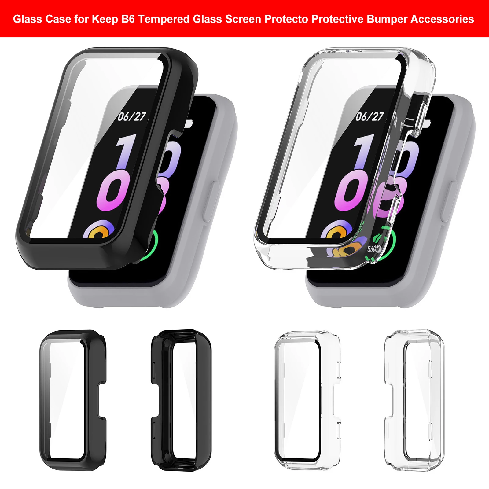 PC Case For Keep B6 Smartwatch Protective PC Case Protective PC Frame Face Cover Built-in Tempered Glass Screen Protector Case