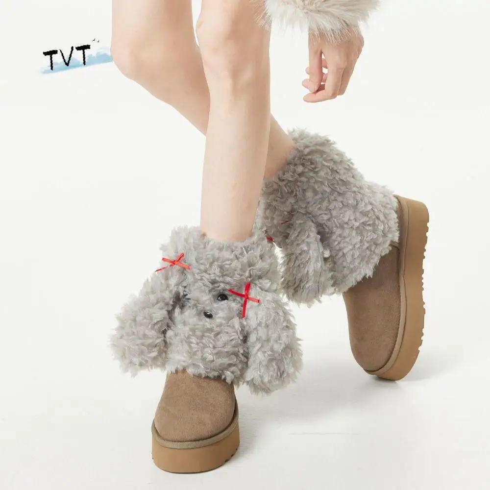 

Fashion Y2K Cartoon Dog Leg Warmers JK Spicy Girls Bow Foot Cover Wind Protection Warm Plush Boots Cover Streetwear
