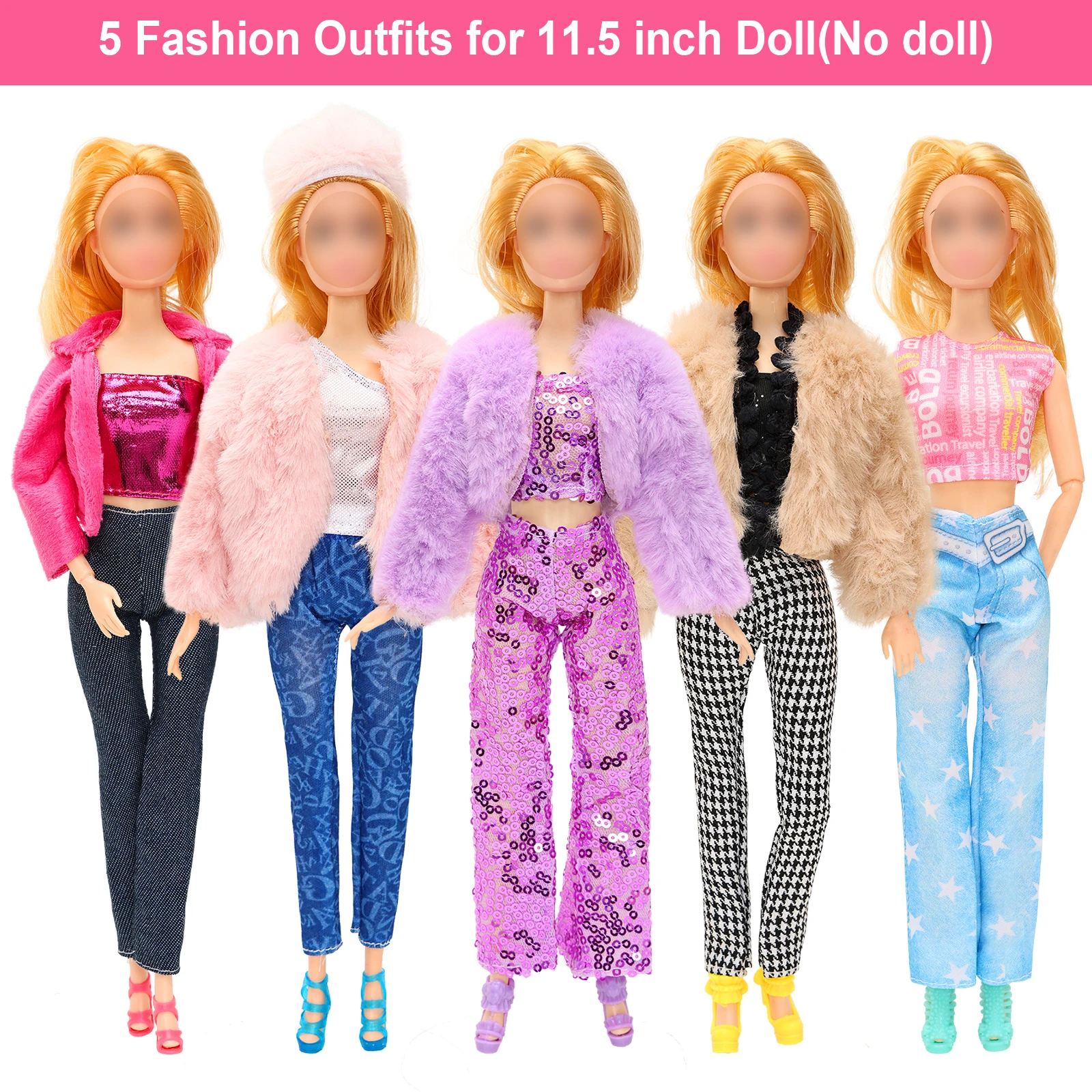 Barwa 20 Pcs Doll Clothes and Accessories 5 Sets Fashion Tops and Pants 5 High Heels Shoes 5 Bags for 11.5 Inch Girl Dolls