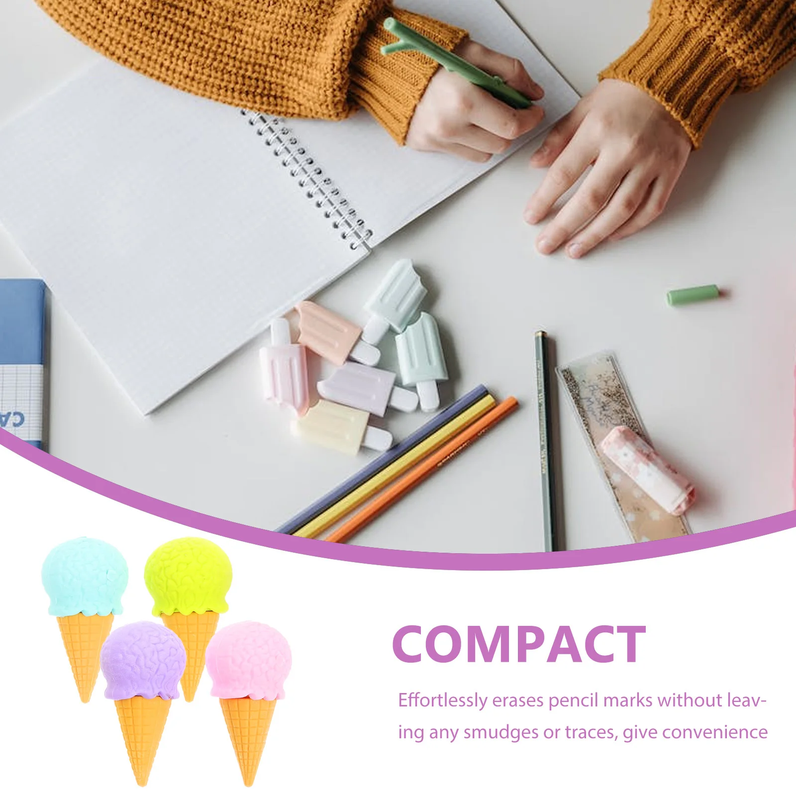 

4Pcs Ice Cream Erasers Cartoon Shaped Portable Mini Erasers for Drawing School Office Cute Decorative Pencil Accessories